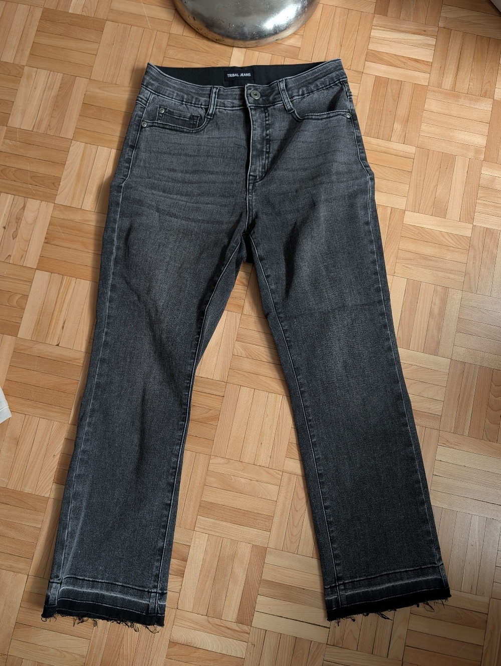 Tribal Crop Black Washed Straight Leg Jeans